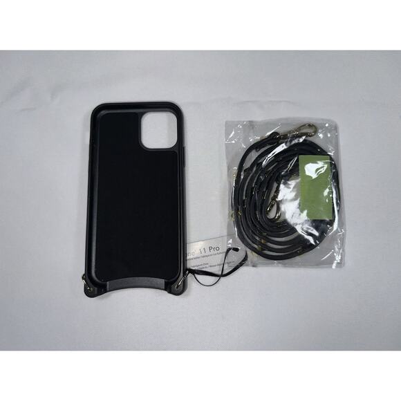 Bandolier For iPhone 11 Pro Emma Black Leather Gold Tone Studs Studded Strap NEW - Picture 3 of 4